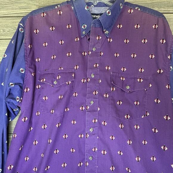 Wrangle X-long tails Size 17.5 - 35 Purple Shirt Button Down Long Sleeve VTG - Picture 6 of 8